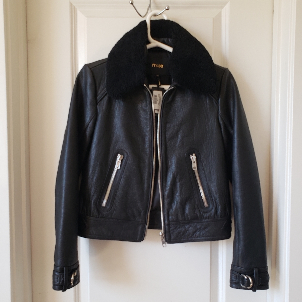 Maje Leather Aviator Jacket Size EU 36 US 4